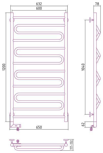 Полотенцесушитель электрический Сунержа Элегия 2.0 600x1200 мм левый без покрытия 00-5218-1260