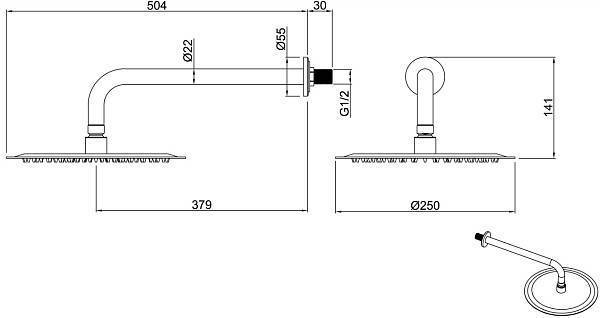 Верхний душ Allen Brau Priority 25 см с настенным держателем 37.9 см никель 5.31017-BN