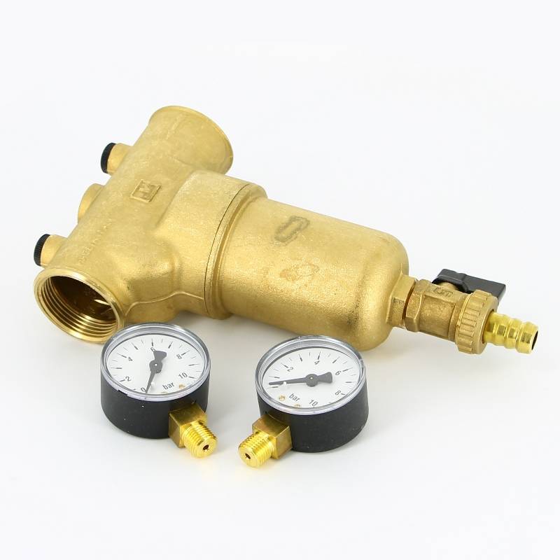 Фильтр промывной Uni-Fitt ВВ 1 1/4 со сливным краном и 2 манометрами 300 мкм 216G5030