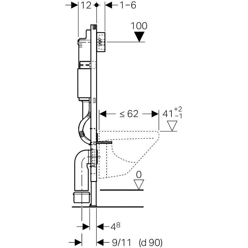 Система инсталляции для унитаза Geberit Duofix 112 см с бачком Delta 12 см и клавишей Delta51 белая 458.125.11.1