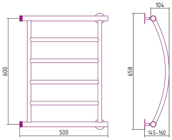 Полотенцесушитель водяной Стилье Минор 0602 50x60 см 00602-6050