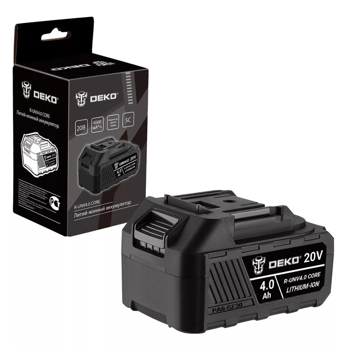 Аккумулятор Li-ion DEKO R-UNV4.0 CORE 20 В 4.0 Ач 18201