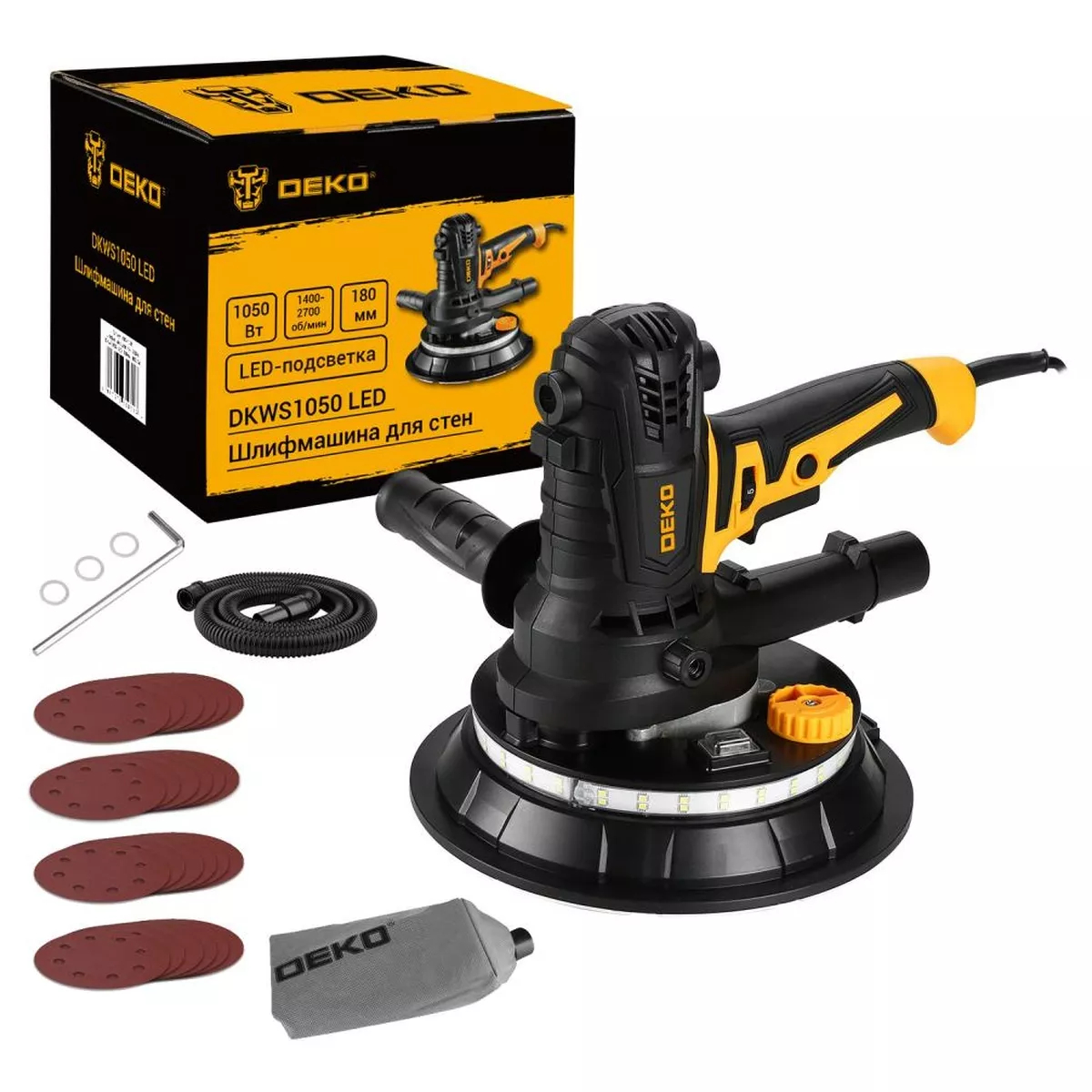 Шлифмашина для стен и потолков DEKO DKWS1050 LED 1050 Вт 180 мм DKWS1050 LED