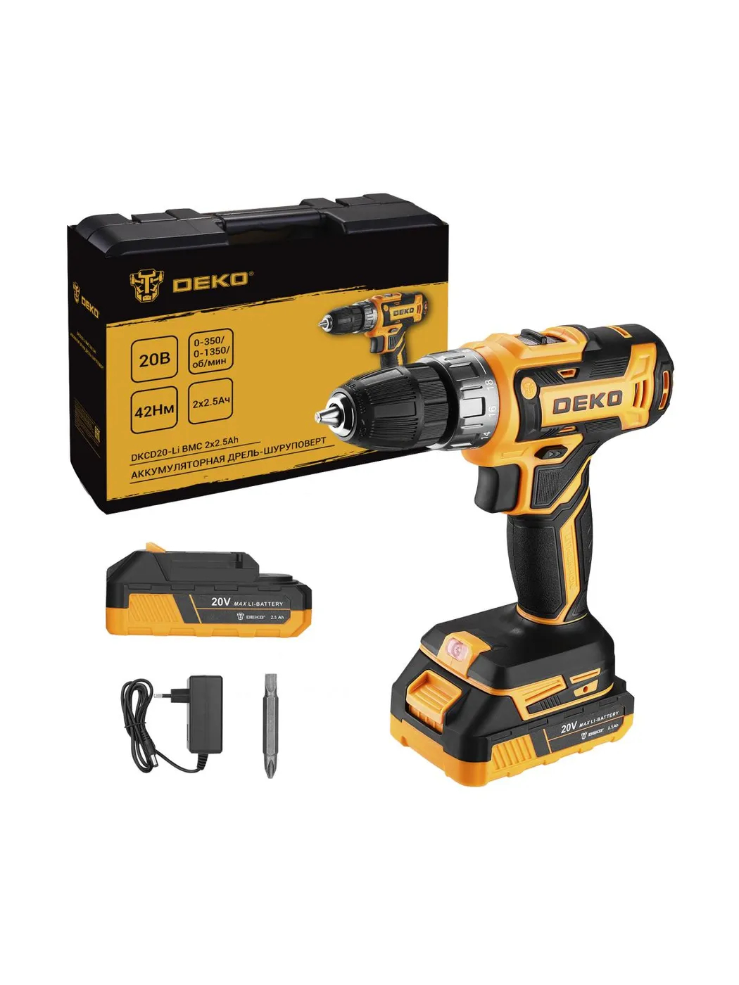 Дрель-шуруповерт аккумуляторная DEKO DKCD20-Li 20 В 2x2.5 Ач Case 085-1123