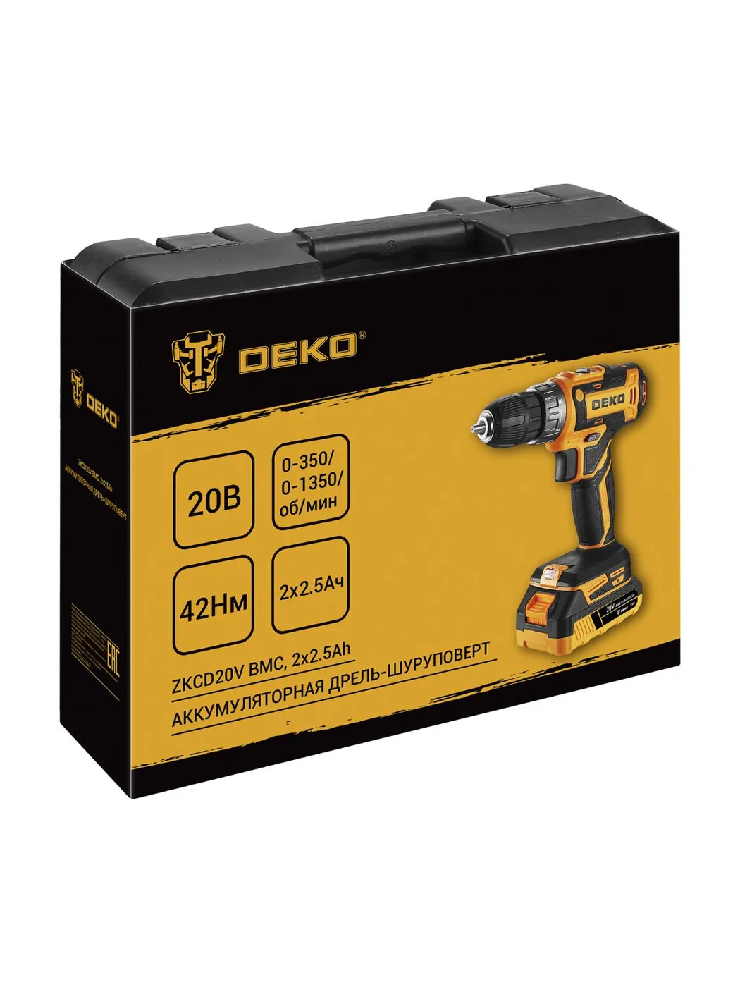 Дрель-шуруповерт аккумуляторная DEKO DKCD20-Li 20 В 2x2.5 Ач Case 085-1123