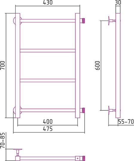 Полотенцесушитель водяной Стилье Версия-КБ 47.5x70 см без покрытия 00630-6040