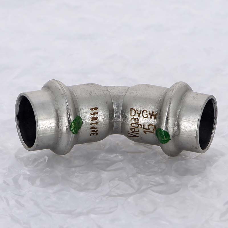 Угольник пресс 45° Viega Sanpress Inox 15 мм нержавеющая сталь 435776