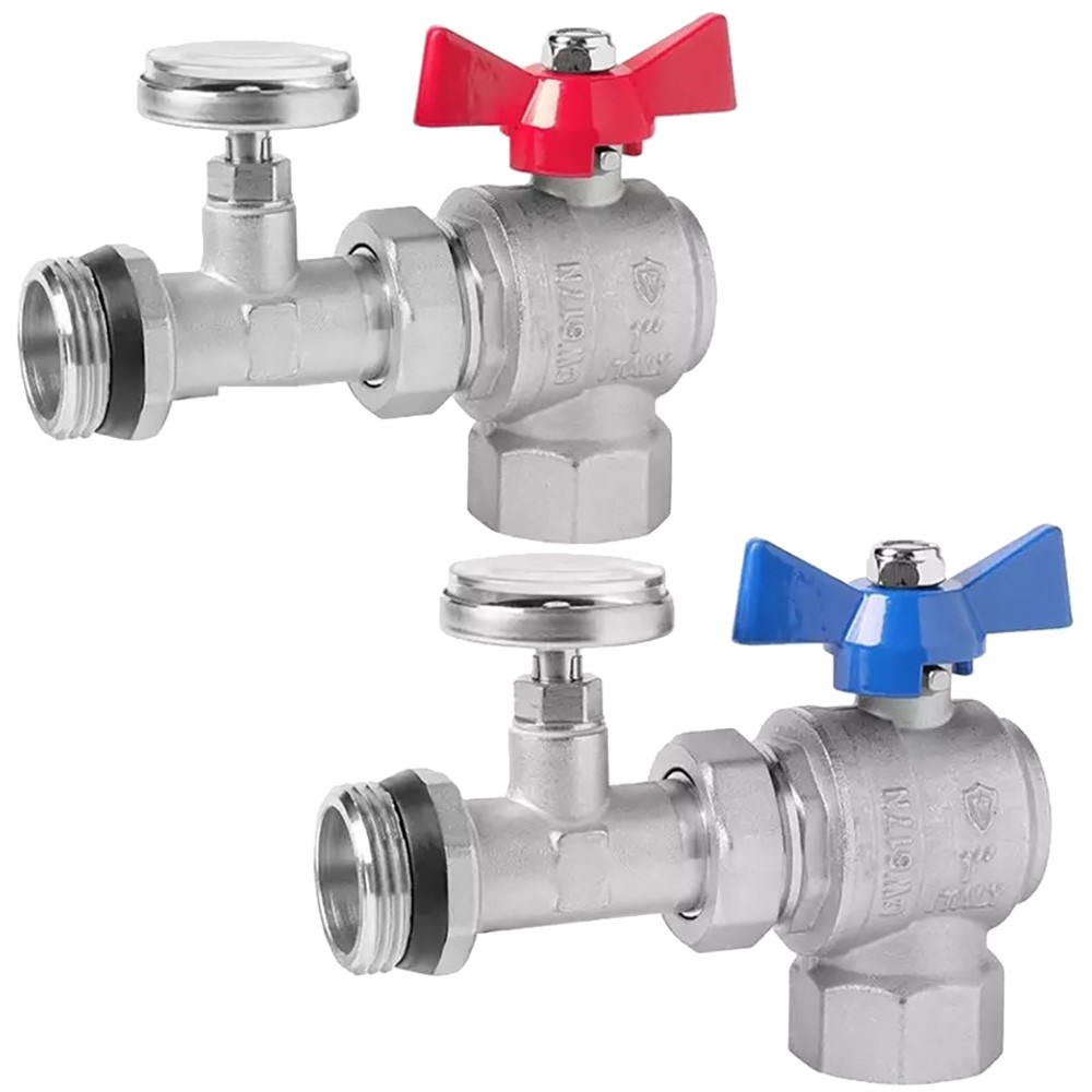 Комплект угловых шаровых кранов VIEIR с полусгоном и термометром 1 (2 шт) VR1105