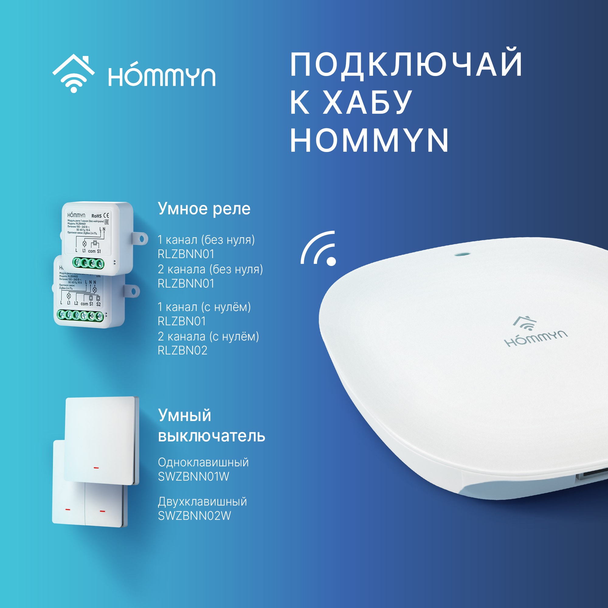 Комплект из двух умных двухклавишных выключателей HOMMYN Zigbee 2SWZBNN02W