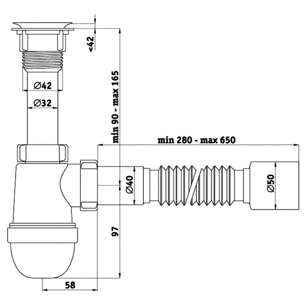 Сифон для мойки АНИ пласт Варяг C5010 бутылочный с гибкой трубой 1 1/2х40/50 C5010