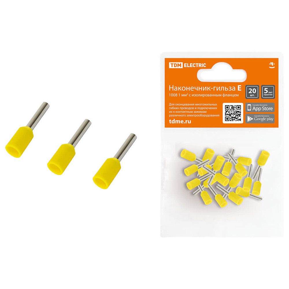 Наконечник-гильза TDM ELECTRIC Е1008 1мм2 с изолированным фланцем SQ0512-0002.