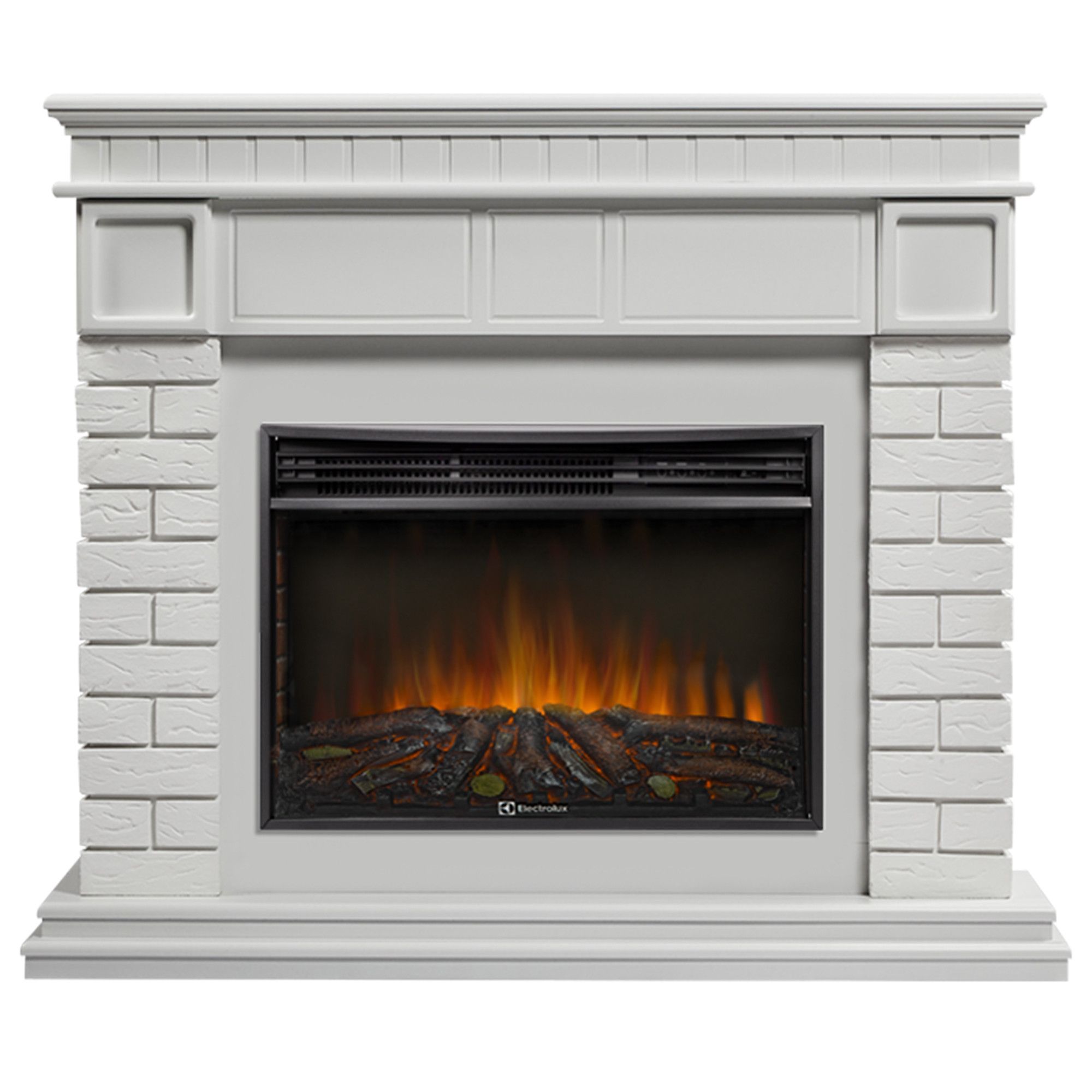 Каминокомплект: Очаг Electrolux 2720RLS N, портал Bricks 25 белая эмаль