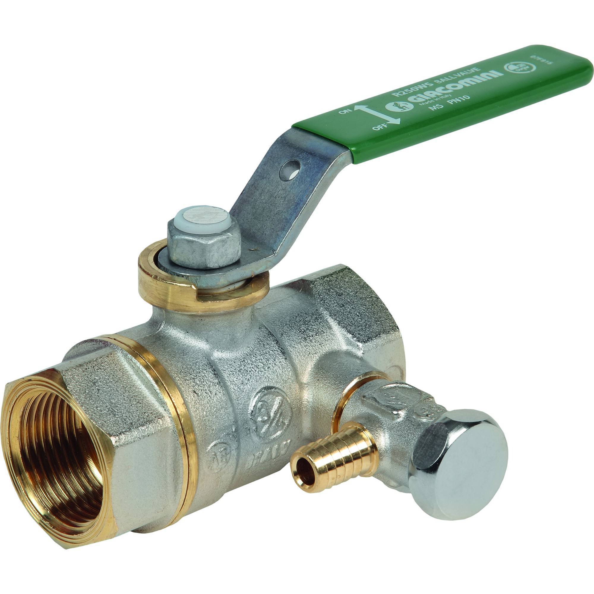 Кран шаровой Giacomini R250 со сливом 2 ВР-ВР зеленый рычаг R250SX148