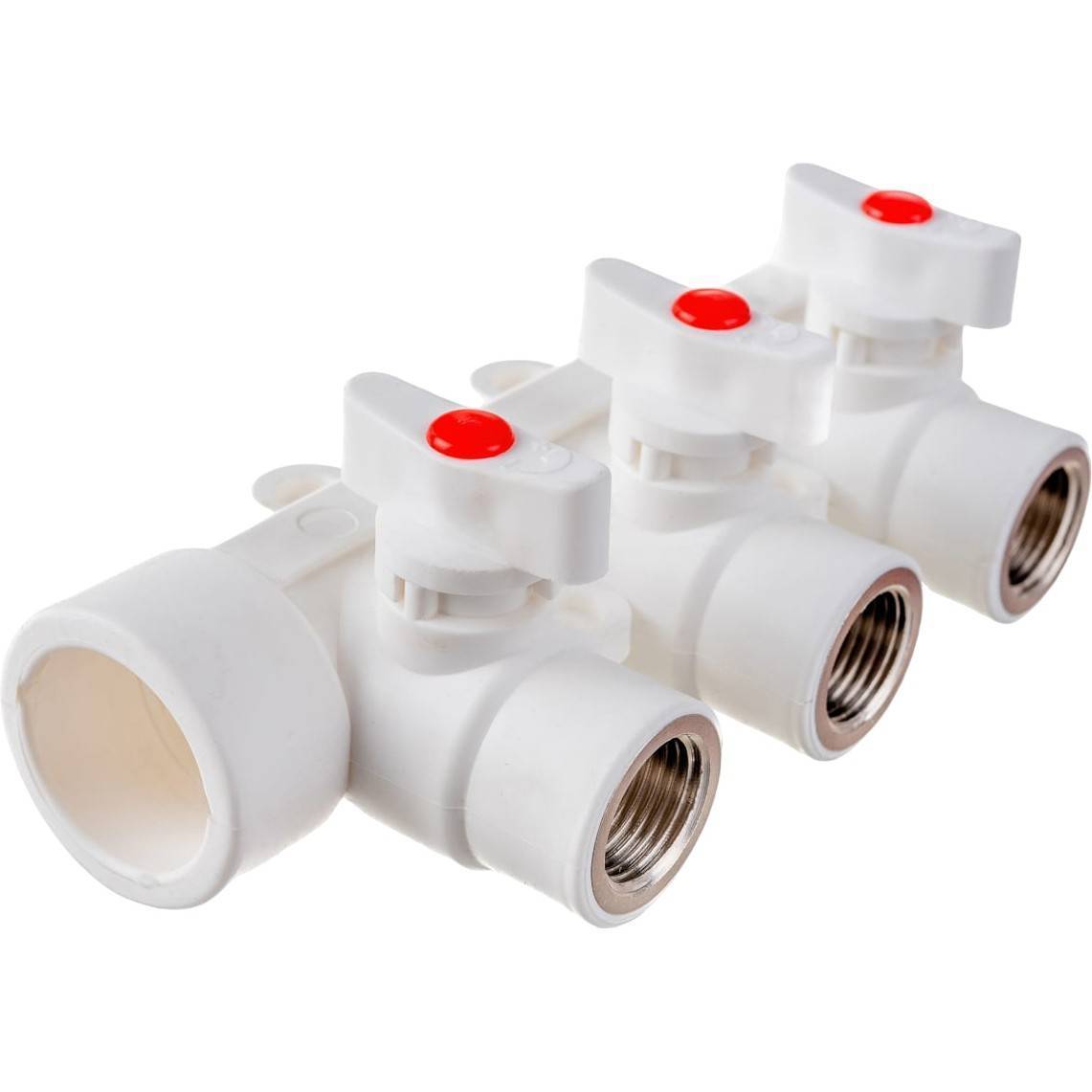 Коллектор полипропиленовый Lammin с шаровыми кранами 32 мм х 1/2 дюйма ВР х 3 выхода 1160596