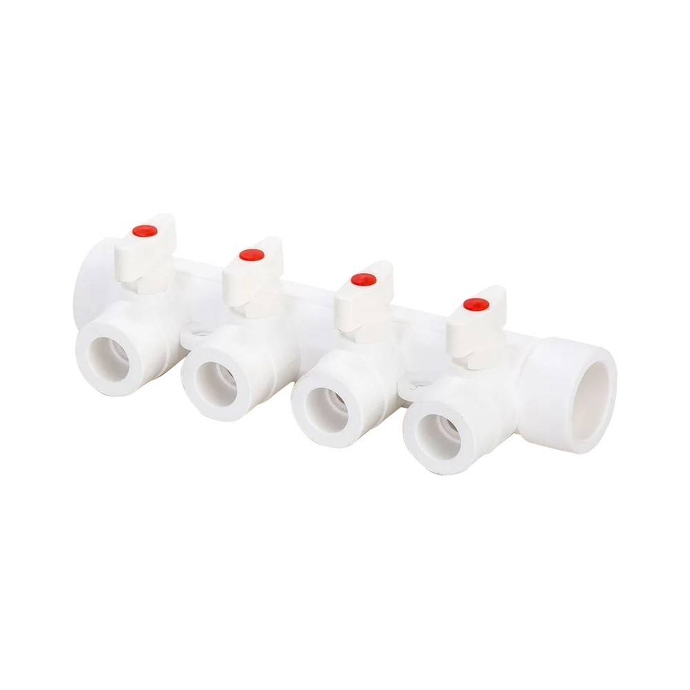 Коллектор полипропиленовый Lammin с шаровыми кранами 25 мм х 4 выхода белый 1641495