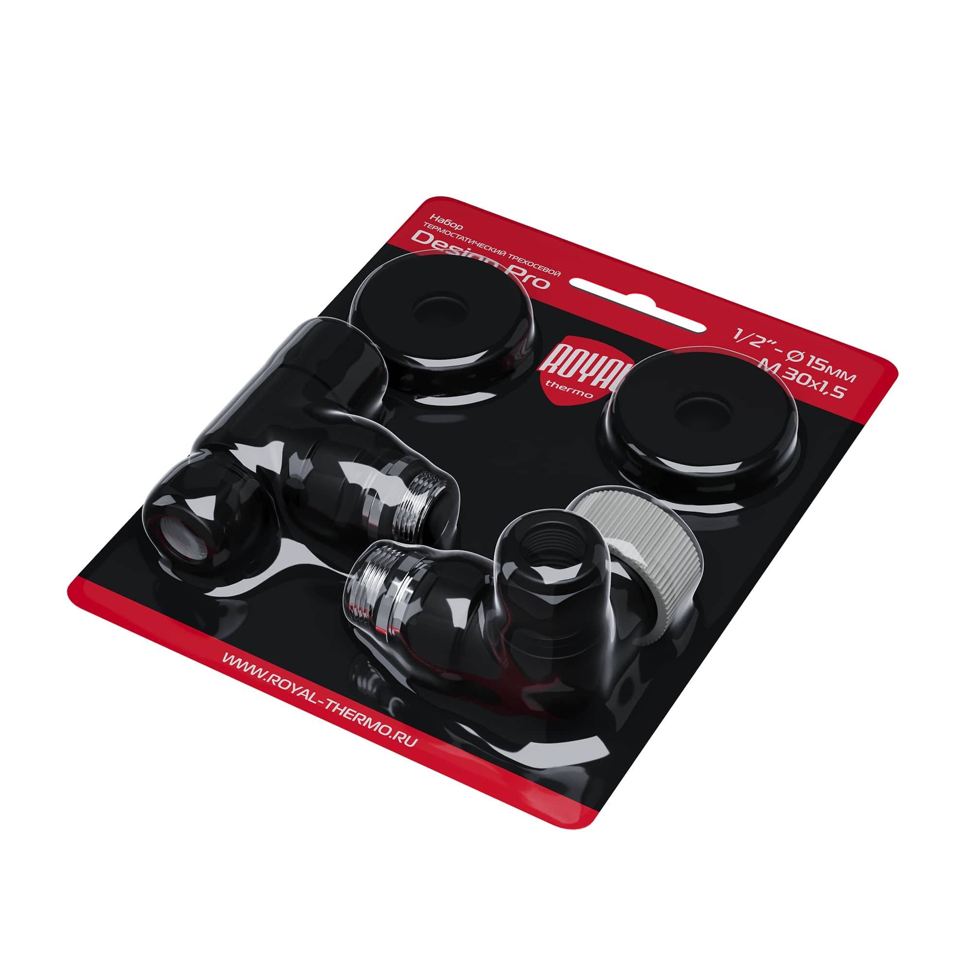 Набор термостатический трехосевой Royal Thermo Design Pro 15 мм M30x1,5 Черный НС-1646647