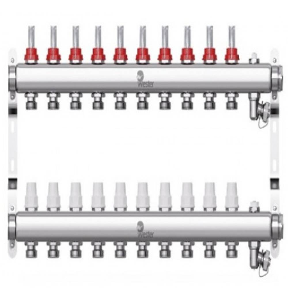 Коллекторный блок Wester W902 с расходомерами из нержавеющей стали 1x3/4 на 10 выходов W902.10