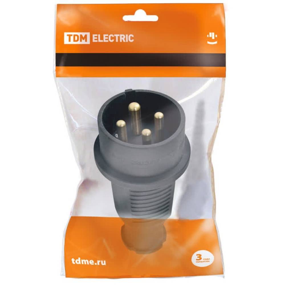 Вилка штепсельная TDM ELECTRIC прямая каучуковая 3P+PE 32 А 380 В IP44 SQ0603-0014