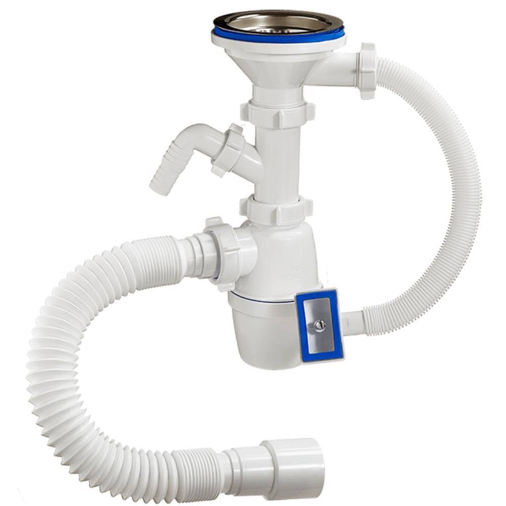 Сифон для мойки ORIO с отводом для стиральной машины переливом и гибкой трубой 3 1/2х40 мм A-4011