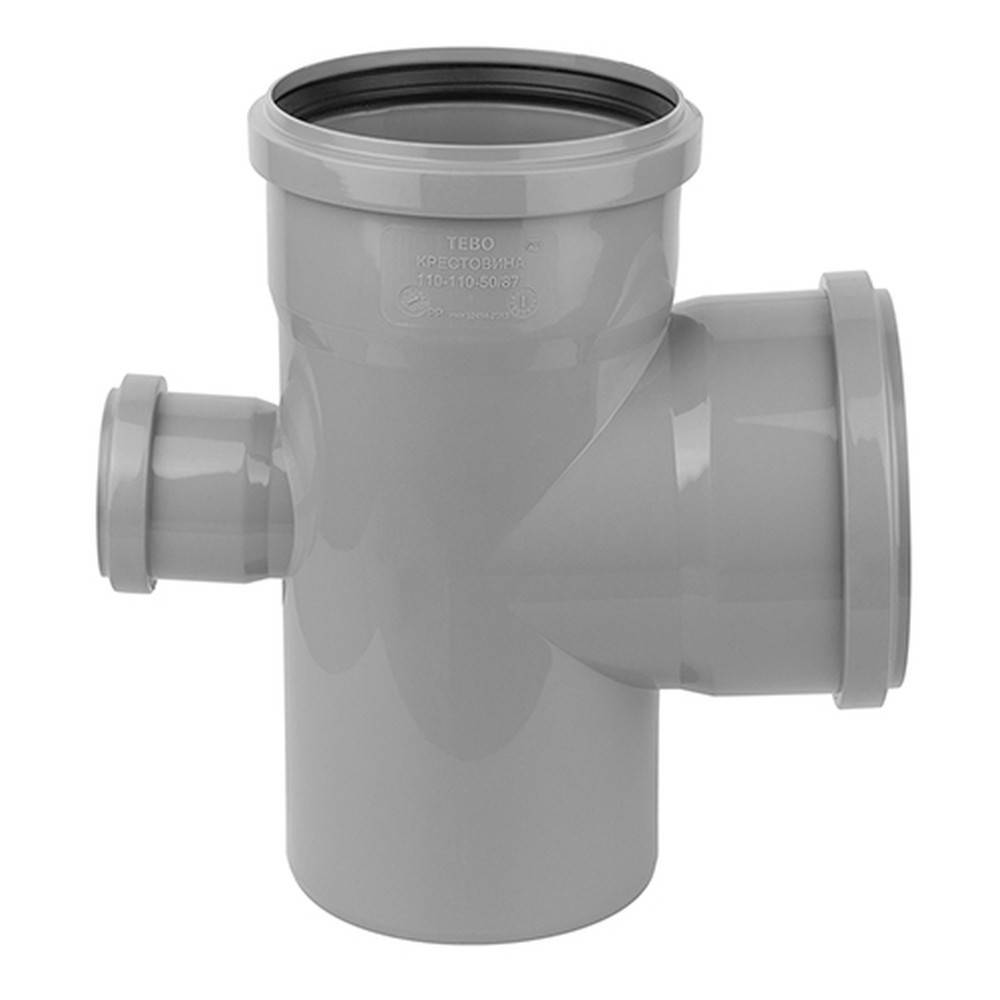 Крестовина одноплоскостная TEBO для внутренней канализации 50x50x50 мм 87.5° серая 013020535