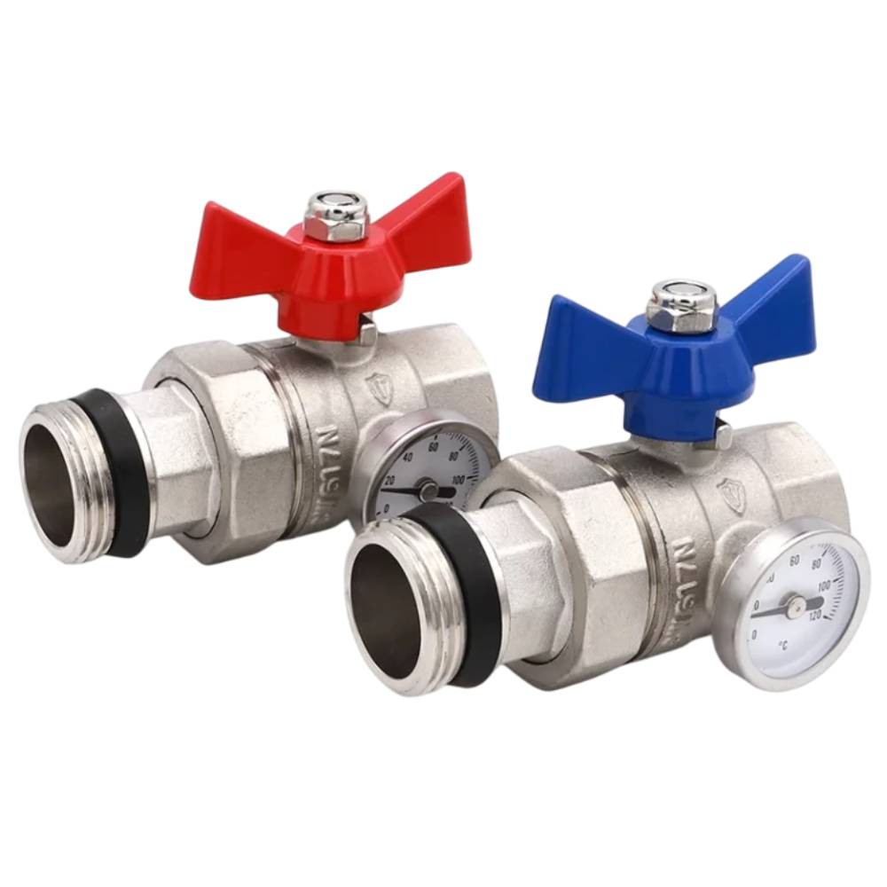 Комплект кранов шаровых VIEIR VR1102 прямых с полусгоном и термометром 1 (2 шт) VR1102