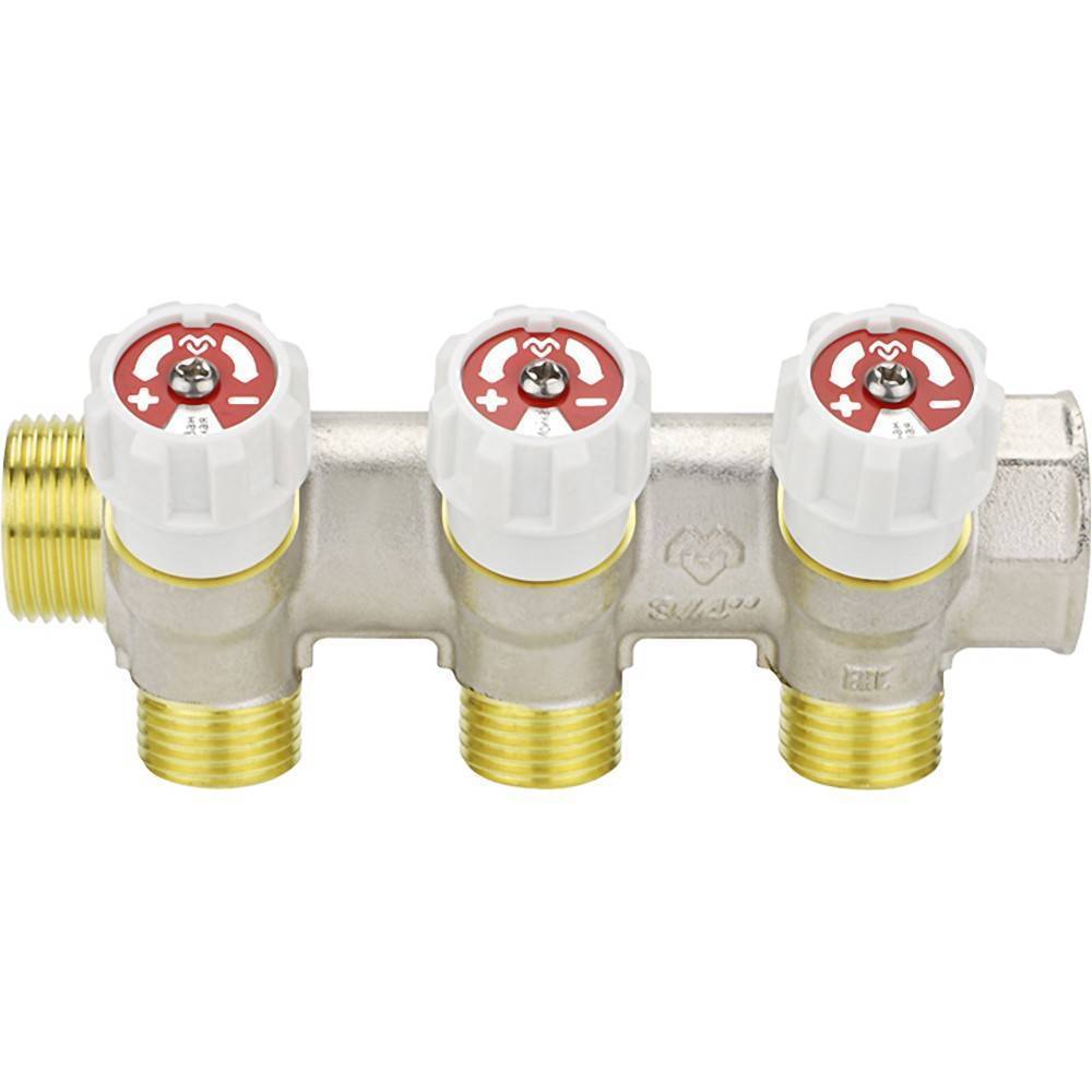 Коллектор распределительный Varmega 3/4 x 3/4 EK 3 выхода с запорными клапанами VM14715