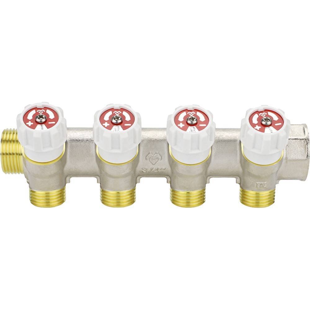 Коллектор распределительный Varmega 3/4 x 3/4 EK 4 выхода с запорными клапанами VM14716