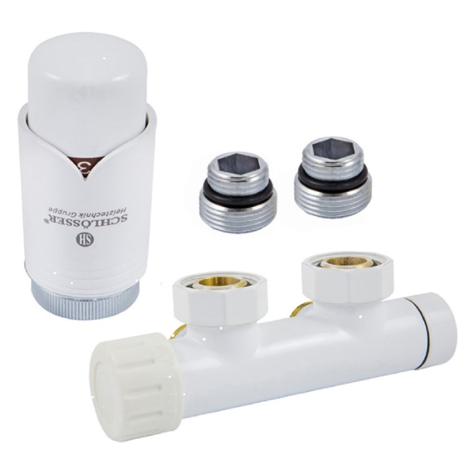 Комплект узла нижнего подключения Schlosser DUO-PLEX 6021 угловой правый белый 602100001