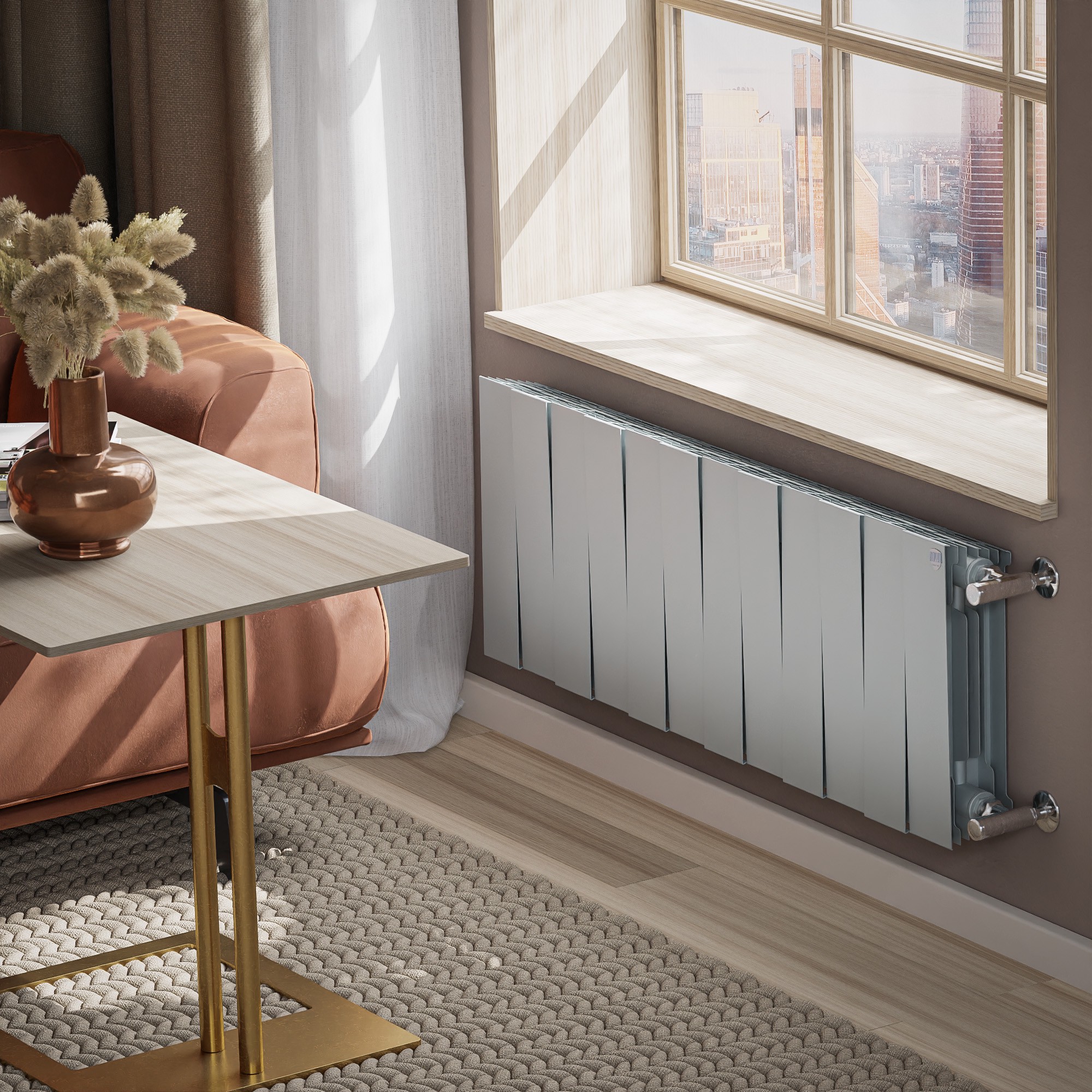 Радиатор биметаллический Royal Thermo PianoForte 300 12 секций боковое подключение серебристый 1682341