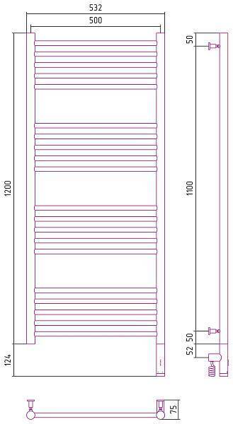 Полотенцесушитель электрический Сунержа Богема 3.0 500x1200 мм правый золото 03-5805-1250