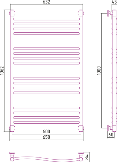 Полотенцесушитель водяной Сунержа Флюид+ 600x1000 мм без покрытия 00-0222-1060