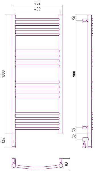 Полотенцесушитель электрический Сунержа Богема 3.0 400x1000 мм левый шампань 020-5802-1040