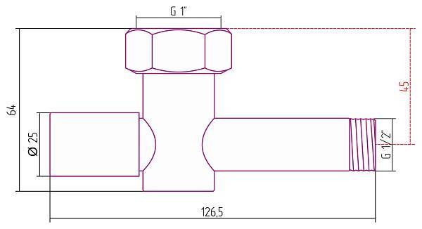 Вентиль запорный Стилье круглый G 1 НГ x G 1/2 НР 01000-1012