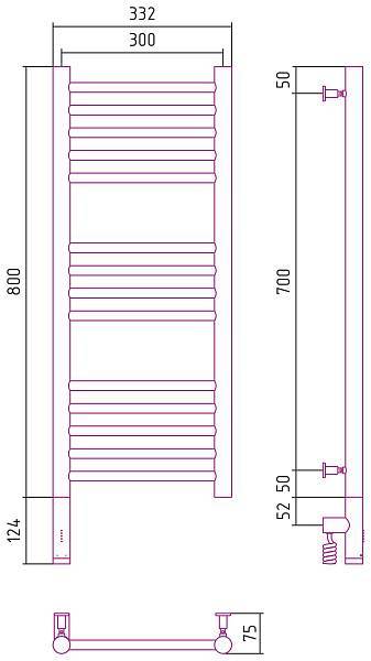 Полотенцесушитель электрический Сунержа Богема 3.0 800x300 мм левый темный титан муар 15-5804-8030