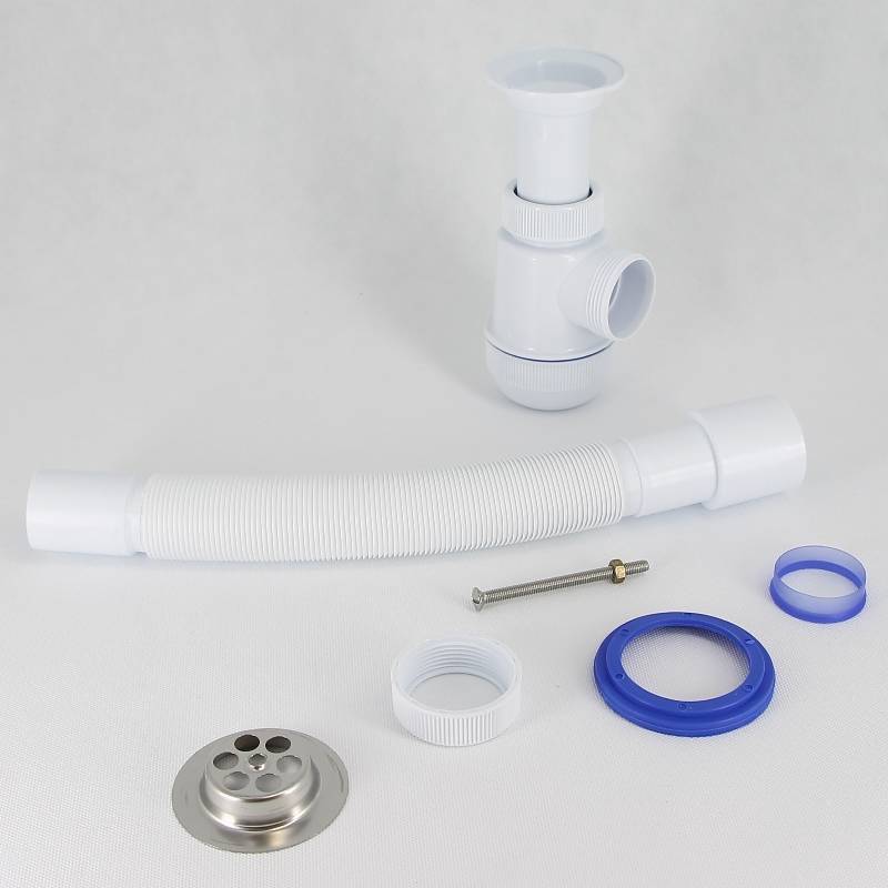 Сифон для раковины Wirquin Мини Элит 1 1/2 x 40 мм чашка 70 мм с гофротрубой 800 мм 30980676