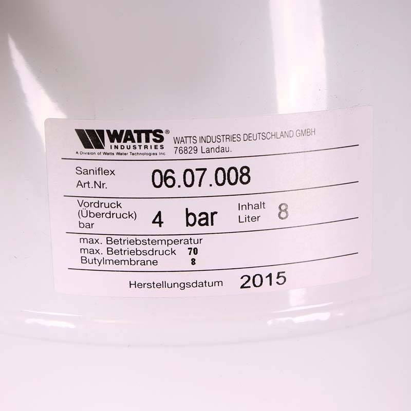 Расширительный бак для ГВС Watts Saniflex SG 8 л 3/4 белый 10022133