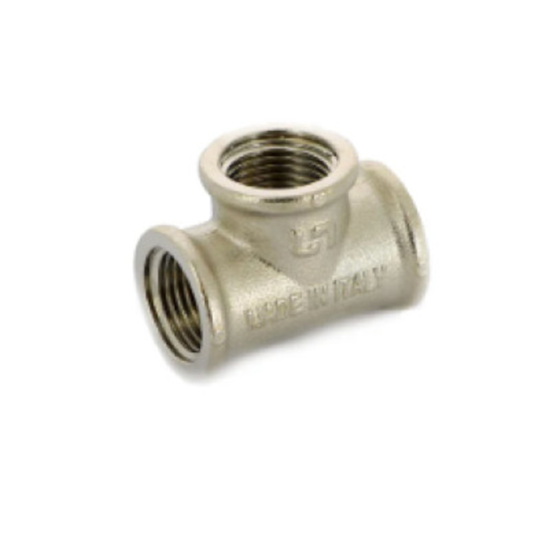 Тройник латунный STOUT 1x1/2x1 ВР никелированный 507821