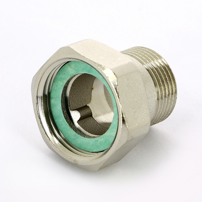 Соединение с накидной гайкой НВ 3/4x1 с плоской прокладкой никелированное