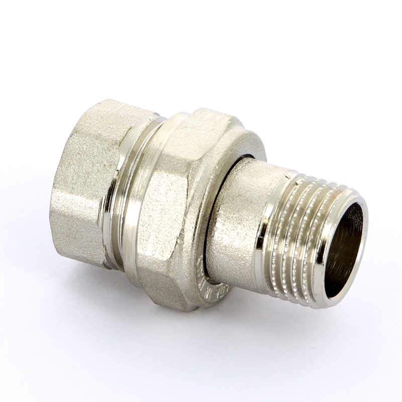 Разъемное соединение прямое НВ 1/2 с плоской прокладкой, никелированная латунь