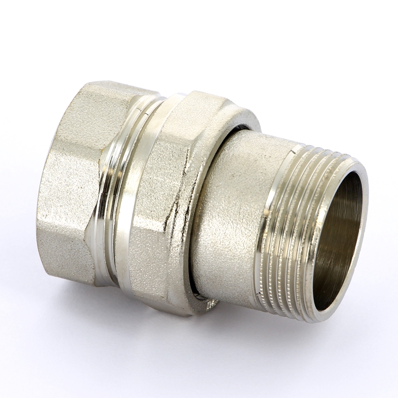 Разъемное соединение прямое НВ 1 1/4 с плоской прокладкой, никелированная латунь