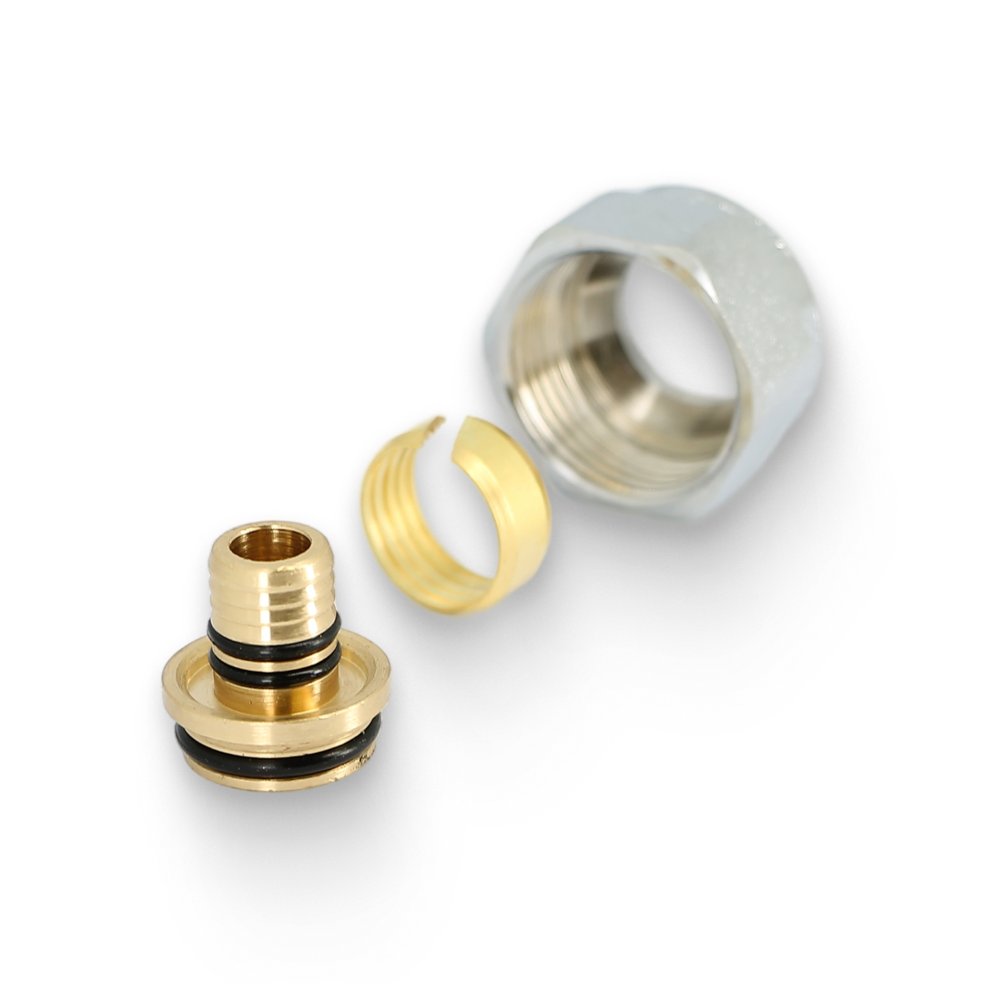 Соединитель обжим-В 16(2.2) x 3/4 ЕК, для полиэтиленовых труб, хром