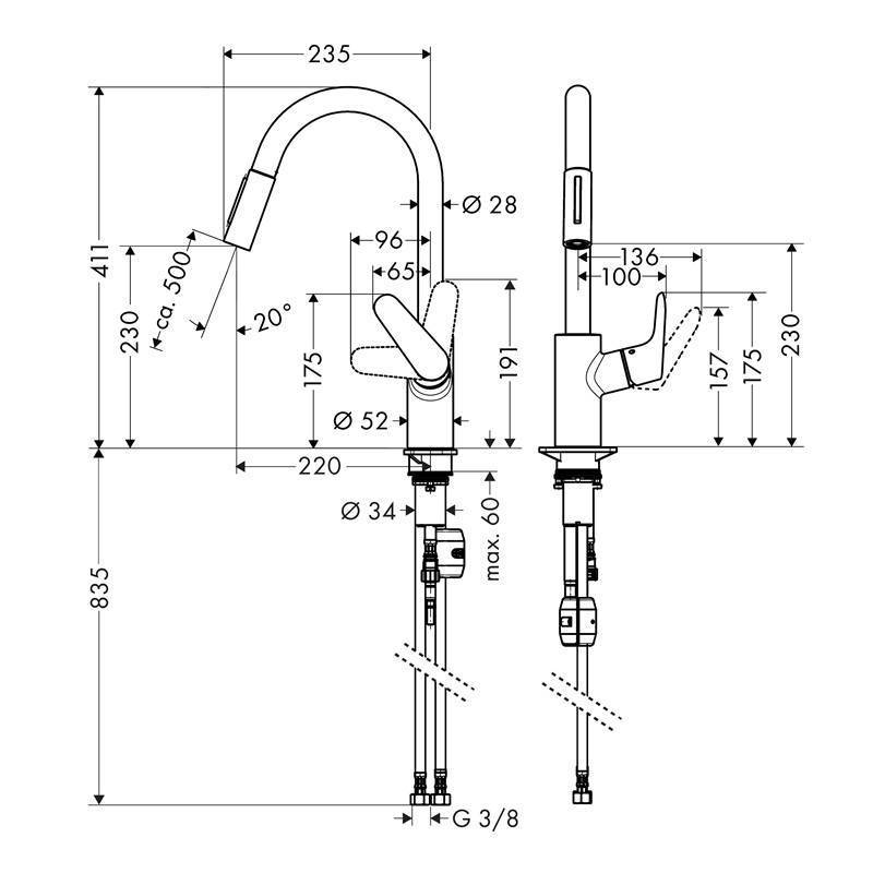Смеситель для кухни Hansgrohe Focus 240 однорычажный с вытяжным душем хром 31815000