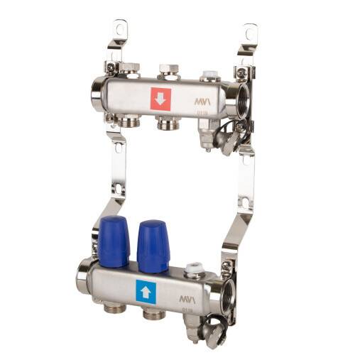 Коллекторная группа Hogert Premium 1 x 3/4 EK 2 выхода без расходомеров с дренажным краном и воздухоотводчиком HOGMS60206