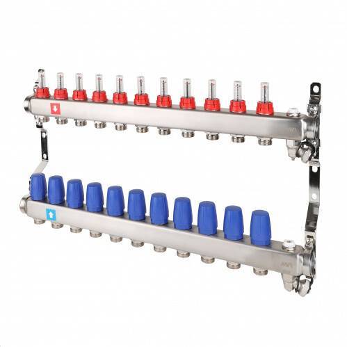 Коллекторная группа Hogert Premium 1 x 3/4 EK 11 выходов с расходомерами дренажным краном и воздухоотводчиком HOGMS71106
