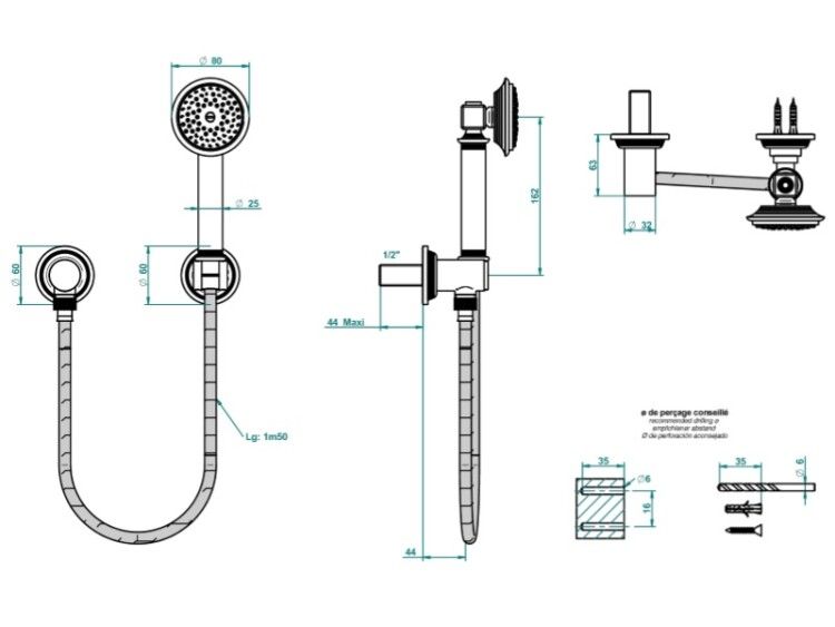 Душевой набор THG West Coast With Metal Lever Handle никель U9BB0152