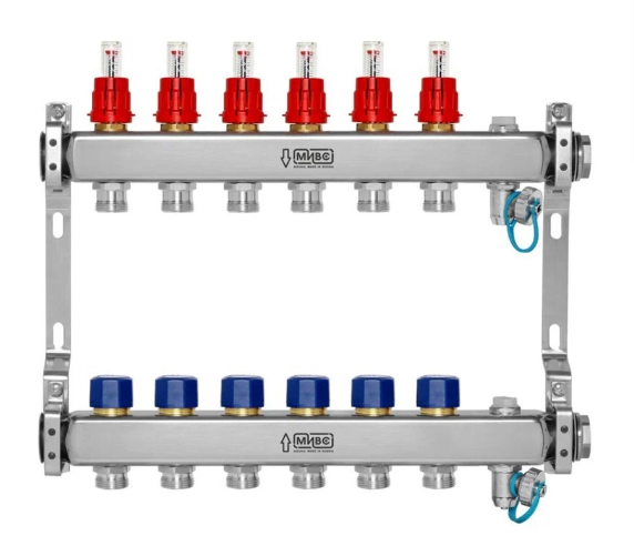 Коллекторная группа МИВС WF212A SMART для теплого пола 1 ВР x 3/4 ЕК на 6 выходов WF212A06
