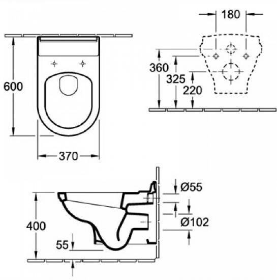 Унитаз подвесной Villeroy & Boch Hommage 370х600 мм пергамон 6661B0R3