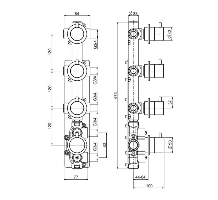 Смеситель для душа Quadrodesign Source встраиваемый на 3 потребителя золото розовое 125000OR