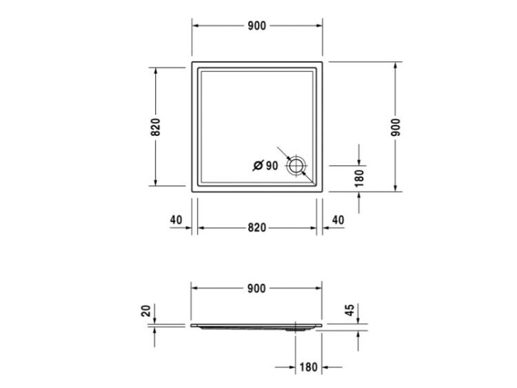 Душевой поддон Duravit Starck Slimline 900x900x45 мм с антислипом белый 720115000000001