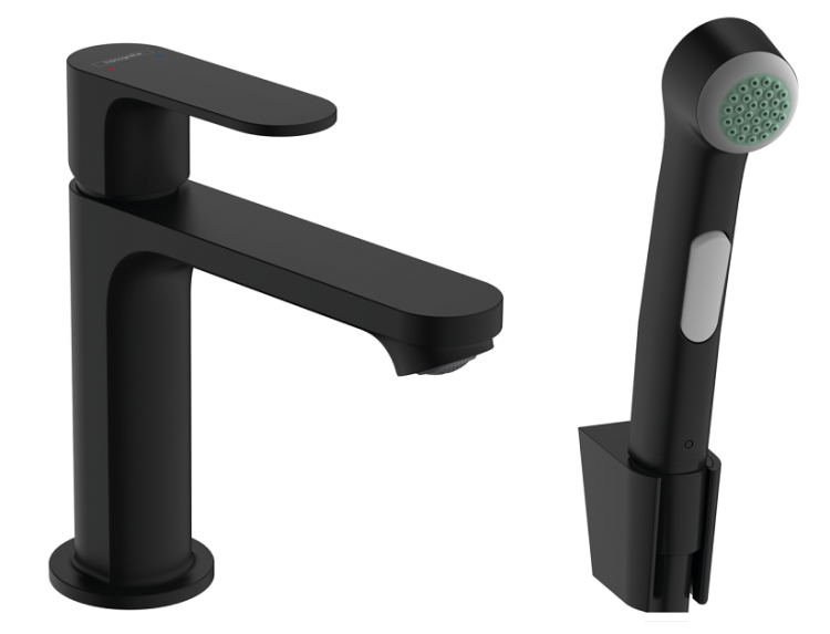 Смеситель для раковины Hansgrohe Rebris S 110 с гигиеническим душем Matt Black 72215670